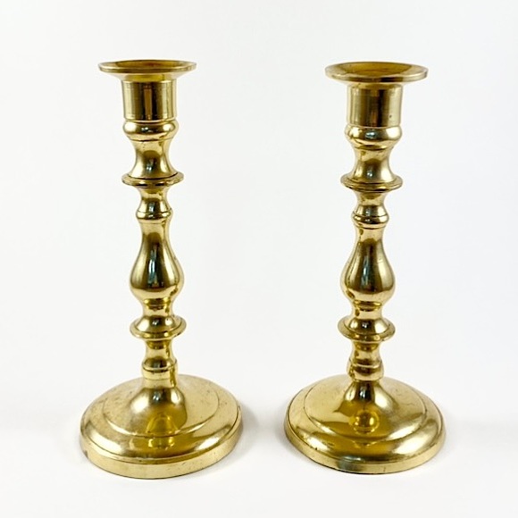 Pair of vintage brass candlestick holders
